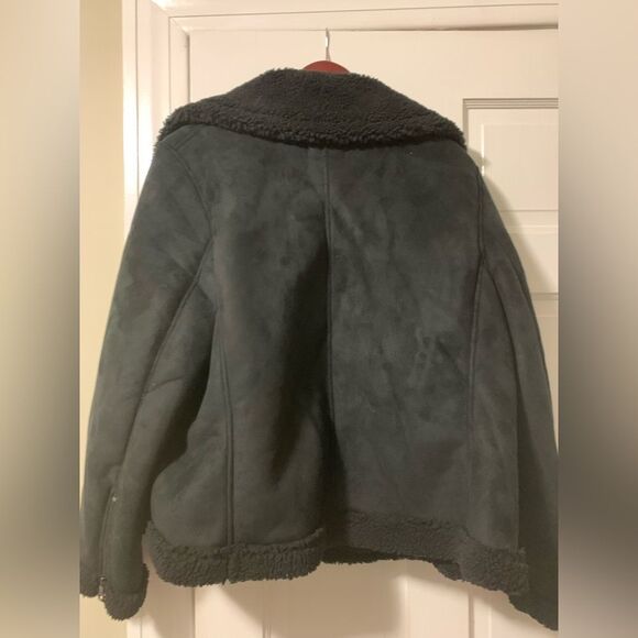 Banana Republic NWOT Black Faux Suede Moto Jacket Sherpa Lined XL - Picture 7 of 10